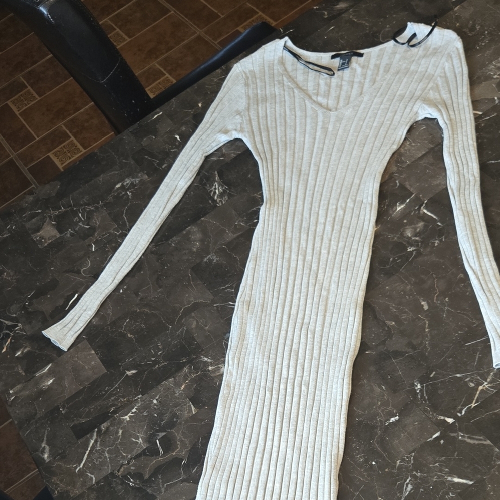 Forever 21 Light Gray Ribbed Long Sleeve Dress